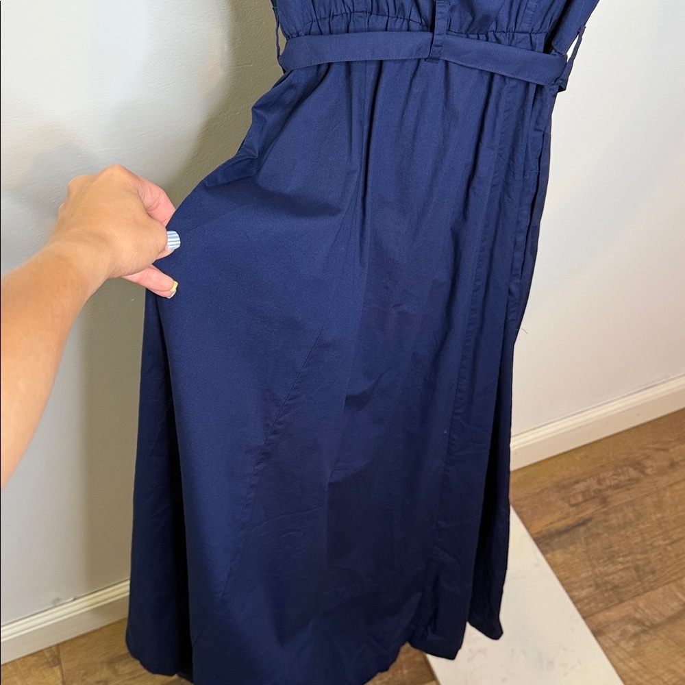 NWT J Crew Factory Button-front belted midi dress Navy - Picture 6 of 6